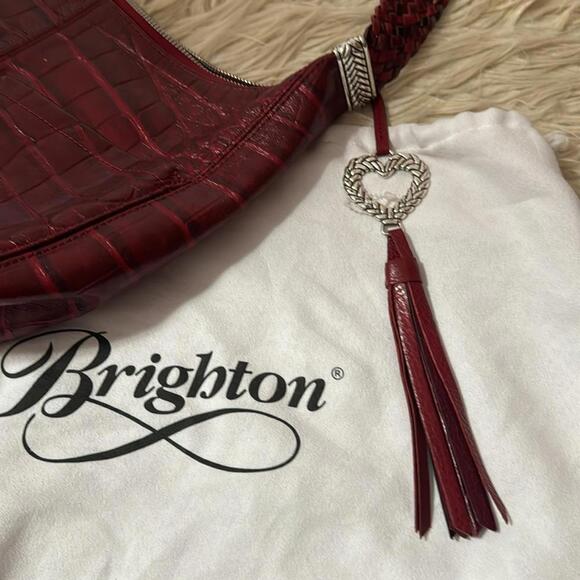 Brighton burgundy Elegant Red Croc-Embossed Shoulder Bag - Picture 9 of 9